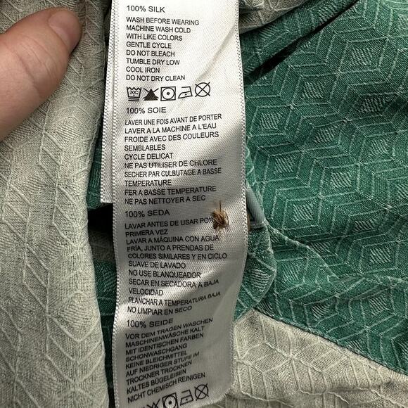 Tommy Bahama 100% Silk Textured Geometric Short Sleeve Shirt Mens XXL Green - Picture 9 of 12